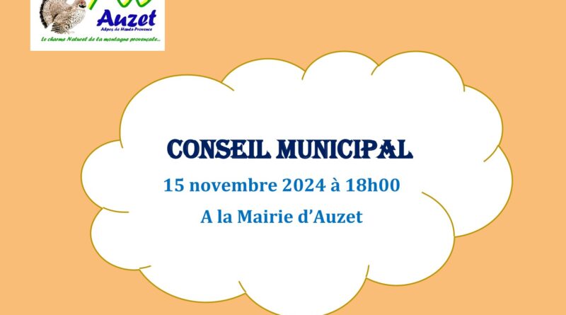 Prochain Conseil Municipal : le vendredi 15 novembre 2024 à 18h00